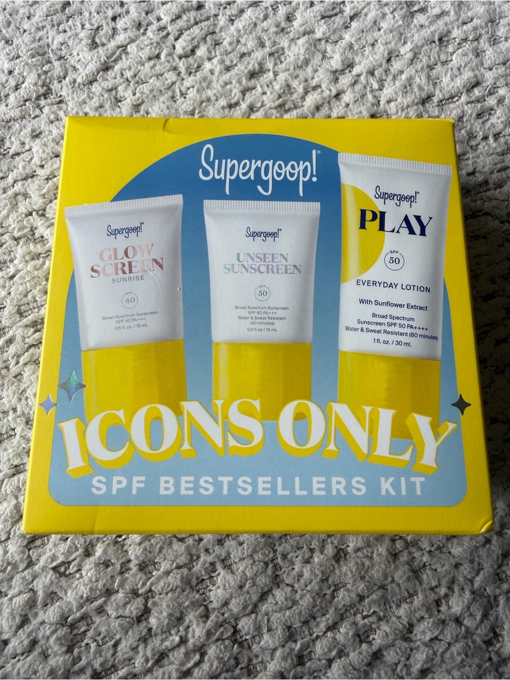 NIB Supergoop! Icons Only SPF Bestsellers 3-Piece Starter Kit